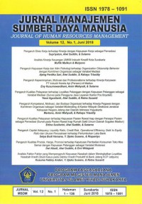 Jurnal Manajemen Sumber Daya Manusia Volume 12 Number 1 Juni 2018